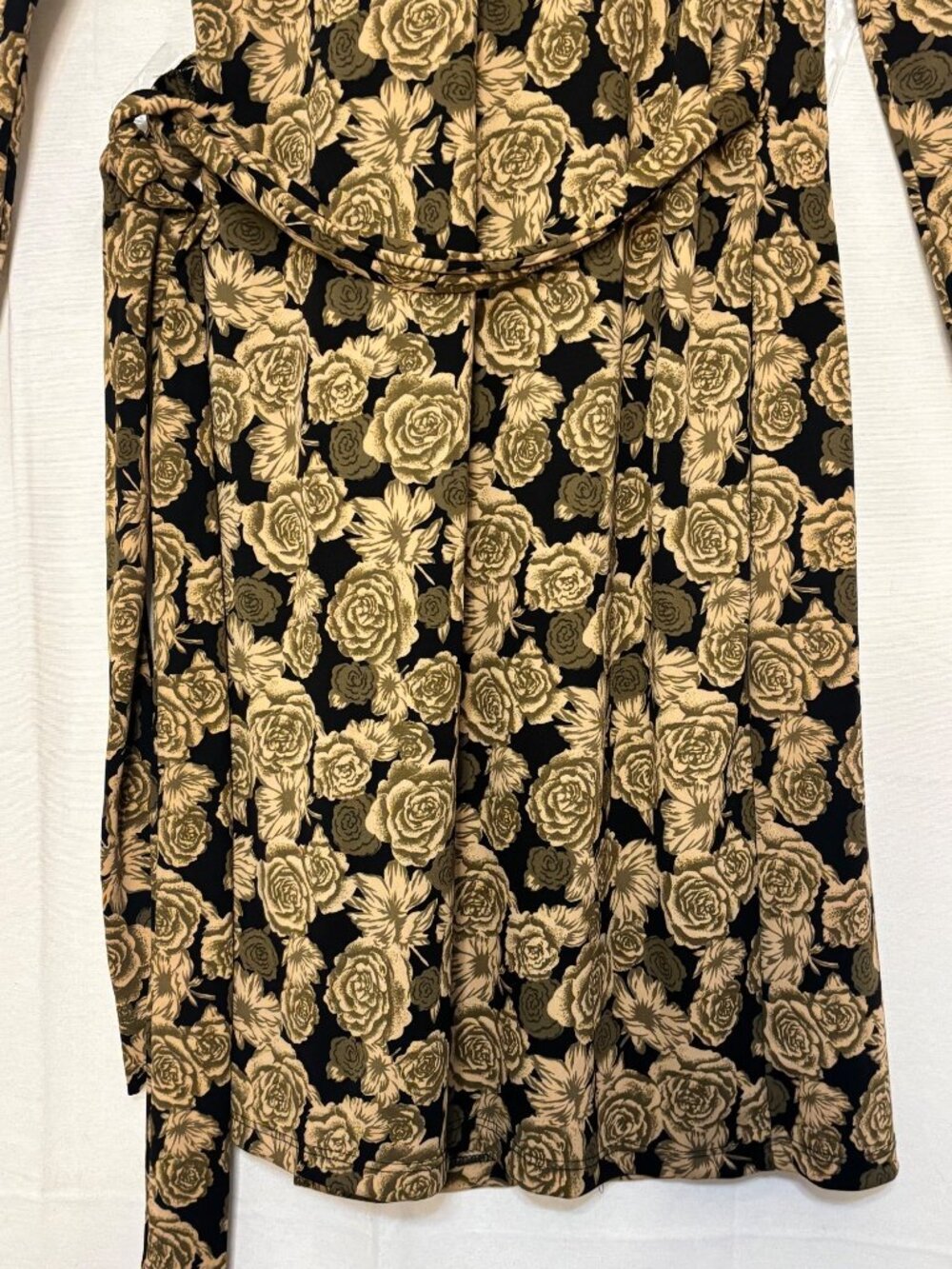 Susan Lawrence Black & Gold Floral Wrap Dress Long Sleeve Made In USA Size M - Picture 6 of 16
